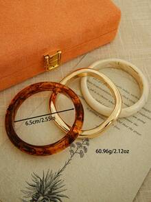 3pcs Vintage Boho Thick Multi-Layer Brown Acrylic & Gold ABS Bangle Bracelets Set, Luxury High-End For Women, Couples, Party, Daily Wear - Multicolor - View 2