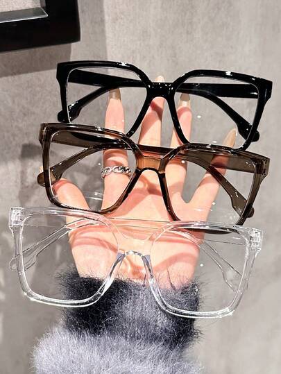 3 piezas Gafas cuadradas transparentes de estilo bohemio con estampado de leopardo de material TR, adecuadas para todas las estaciones