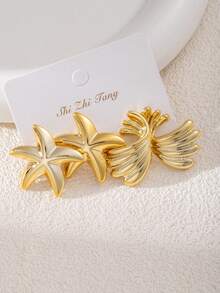 4/6件套夸张永生花耳环套装，大号C形五瓣花，蝴蝶系列，适合日常及节日佩戴，ABS树脂材质 - 彩色 - 查看 3