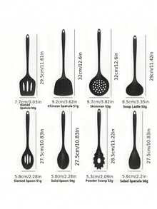 8pcs Silicone Kitchen Cooking Utensil Set, Including Chinese Spatula, Wok Spatula, Soup Ladle, Strainer, Frying Spatula, Pasta Server, Salad Tongs, Honey Dipper, Available In Red And Black Colors - Multicolor - View 12