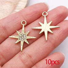 10/30个合金日月星辰吊坠，镶钻水晶太阳吊坠，金色星空吊坠，适用于DIY珠宝制作手链项链 - 彩色 - 查看 35