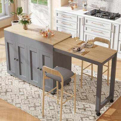 Modern Extendable Bar Table 118-180*50*94cm Extendable Dining Table With Storage With Six Shelves Standing Table Bistro Table For Dining Room Use As Living Room Room Divider White/Gray