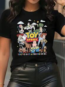 Disney Licensed Women'S Popular Printed Products Featuring Toy Story Cartoon Characters, Classic Animated Figures, And Movie-Themed Designs. This Short-Sleeve Round-Neck T-Shirt Is Stylish, Comfortable, And Versatile - Black - View 6
