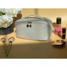 Large Capacity Travel Cosmetic Bag, Travel Makeup Bag,  Opens Flat For Easy Access, Toiletry Bag For Women, Vegan Leather, Multifunctional - màu nâu - Xem 9