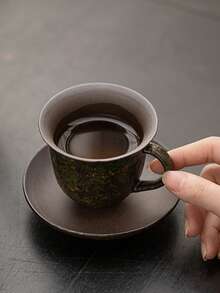 1pc/1pc/2pcs Handmade Ceramic 150ml Latte Coffee Cup, High-Quality Porcelain Saucer Set, Couple Drinking Water Cup, Personalized Milk Malt Breakfast Cup, Creative Latte Art Office Mug With Saucer - Multicolor - View 9