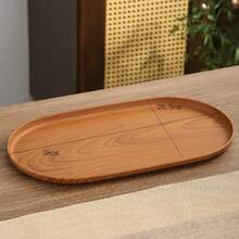 1pc Wood Grain Oval Plastic Tray, Household Dining Plate For Water Cup, Jewelry, Afternoon Tea, Cafe, Dessert - Multicolor - View 10