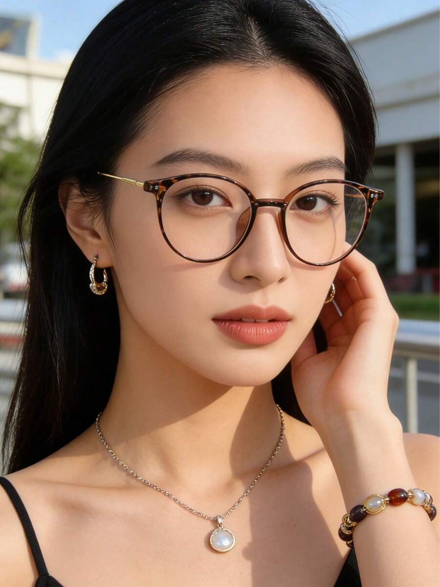 1pc Oval Fashion Computer Glasses, Suitable For Daily Use, Computer, Gaming - Mocha Brown - View 1