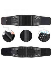 6pcs Unisex Adjustable Lumbar Support Belt, Non-Slip Waist Support Strap Suitable For Work, Fitness And Other Occasions - Black - View 3