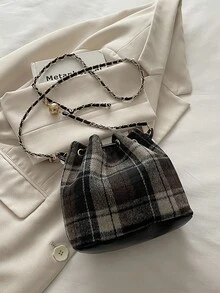 Túi xô thời trang, mẫu mới về, túi xách kẻ caro sành điệu, túi đeo vai chéo tối giản phong cách thường ngày. - màu đen - Xem 10