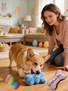 Bộ đồ chơi cho chó hình Thỏ Phục Sinh và Xương - Đồ chơi thú cưng bằng vải nhung hình cầu vồng và trái tim có tiếng kêu - Nhiều màu - Xem 3