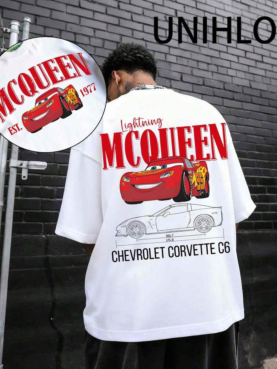 Disney Racing Master McQueen Print  Summer Casual Versatile Pure Cotton T-Shirt Suitable For Any Place - trắng - Xem 1