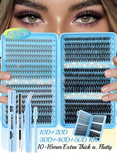 620/610/574PCS False Eyelashes Set, D Curl 10D-150D Large Capacity Individual Clusters, Multi-Style Mixed In One Box, 10-16mm Length, Natural Look And Easy To Use, Home Use Lash Clusters, Suitable For Daily Makeup, Outdoor, Party, Travel And Festivals, Eye Lash Clusters, Individual Eyelashes, Lashes, Fake Lashes