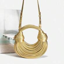 Popular Personalized Woven Handmade Bends And Hitches Packs Ramen Dumplings Clouds Women Hand-Carrying Crossbody Bag,Chic Circular Woven Handle Bag - Metallic Gold Finish, Stylish Party Accessory Hand-Woven Bread Women's Clutch Top Handle Satchel Shoulder Crossbody Creative Noodles Purses Underarm Bag Handbag - Vàng - Xem 3