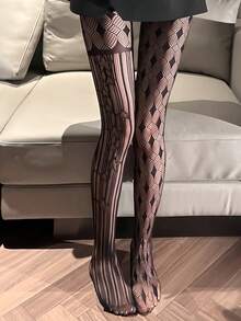1 đôi tất lưới in họa tiết Gothic bất đối xứng dành cho nữ, kiểu dáng Gothic, giúp thon gọn, thoải mái, thời trang, gợi cảm và độc đáo, hoàn hảo cho mặc hàng ngày, đi làm và đi chơi. - Nhiều màu - Xem 1