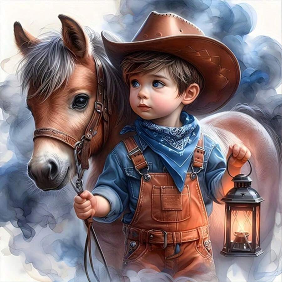 5D Diamond Painting Kit - Full Round Diamond, Human And Horse Pattern, Acrylic Craft Set For Home Decor, Frameless Diamond Painting Gift Set