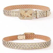 Handmade Crystal Embellished Waist Belt, Extended Length, High Street American Style, New Blue Waist Belt - Gold - View 3