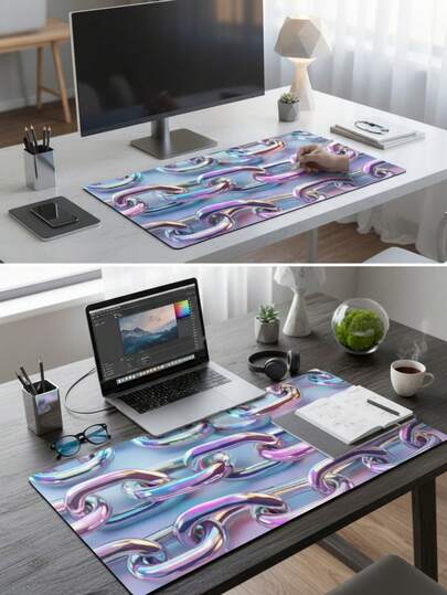 Large Size Waterproof Non-Slip Smooth Cloth Surface Holographic Laser Metal Chain Pattern Mouse Pad, Also Suitable As Keyboard Pad, Desk Mat Or Book Stand, Suitable For Gamers, Office And Dorm Use, Compatible With Mouse And Trackball, Great Gift For Gamers
