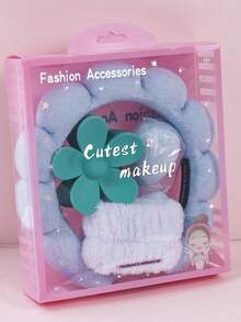 Zestaw prezentowy: 5 damskich opasek SPA z gąbki, opaska na nadgarstek i duża spinka do włosów z kwiatkiem, opakowanie dekoracyjne, odpowiednie na imprezy, prezenty i do codziennego użytku - Wielokolorowe - Zobacz 26