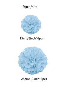 9个纸质绒球，蓝色薄纸悬挂装饰，适用于婚礼、生日派对、新娘送礼会、单身派对、婴儿派对、返校季、情人节等场合。 - 藍色 - 查看 5