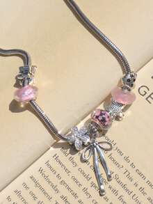 1条可爱蝴蝶结项链，1条粉色樱花海星吊坠项链，1条时尚花朵项链，1条复古蝴蝶结项链 - 銀色 - 查看 6