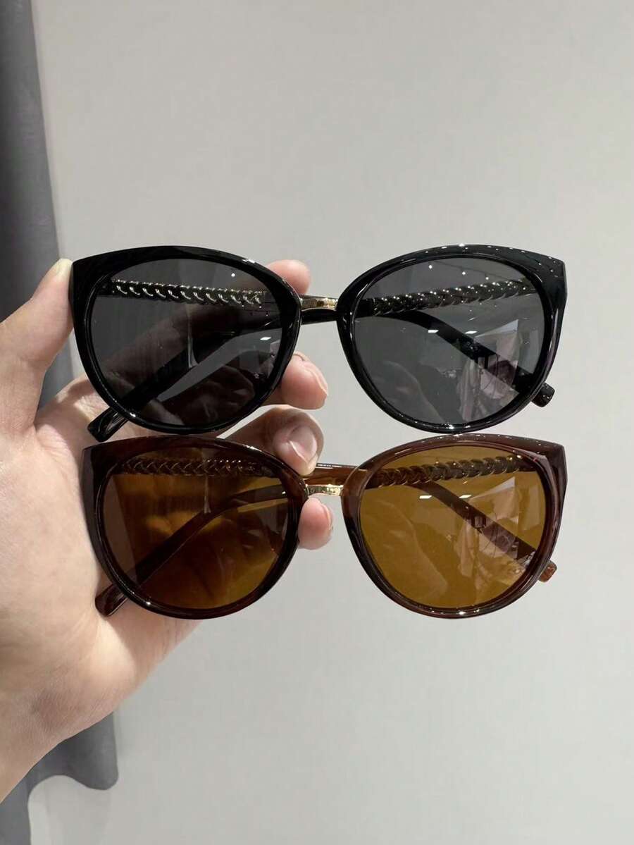 2pcs Women Geometric Plastic Frame Fashion Casual Glasses For Outdoor Daily Vacation Driving Accessories - 2pcs Black Ash Tea - View 1