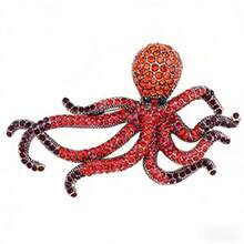 Europe And The United States Retro Personality Full Of Diamond Octopus Men's Brooch Creative Diamond Octopus Pin Office Party Accessories Gift - 紅色 - 查看 11