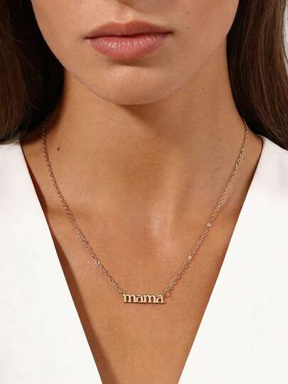 1pc Simple Elegant Grandmother Pendant Necklace, Metal Mother's Day MAMA Necklace, Women's Clavicle Chain, Suitable For Daily Wear, Exquisite Gift For Mom