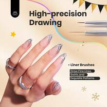 Beetles Gel Polish Nail Art Brushes Wood Alloy Handle, Dotting Pen Clean Up Liner French Nail Brush Set - 6pcs Gray Nail Brush - 查看 2