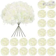 48/60pcs Creamy Ivory Artificial Hydrangea Flowers With Stems, Silk Faux Hydrangea Heads For Bridal Shower & Handmade Bouquets - Ivory - View 1