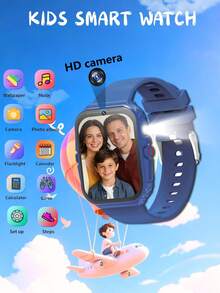 最佳儿童礼物，300mAh，2025新款儿童智能手表，儿童游戏手表，18款趣味游戏，1.83英寸触摸屏，超低功耗芯片，计步器，摄像头，手电筒，闹钟，相册，日历，计时器，计算器，秒表，照明 - 查看 3