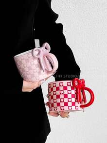 1pc 450ml Cute Bow Ceramic Mug, Unique Design High-Quality Girly Coffee Cup For Home Use - Multicolor - View 11