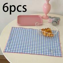 1 cái/6 cái/30 cái Bộ lót ly & miếng lót đĩa vải viền hồng họa tiết dâu tây muối biển và kẻ caro xanh kiểu INS, chất liệu cotton - Nhiều màu - Xem 10