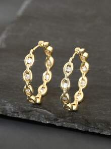 1 Pair Copper Water Drop Geometric Round Hoop Earrings, Versatile Personalized Hip-Hop Style Earrings For Women, Party & Date Gift - Round - View 6