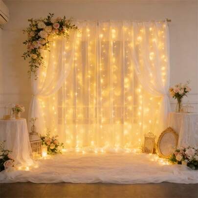 LED窗帘灯，8种灯光模式，遥控器控制，USB供电，适用于婚礼、派对、卧室、节日装饰