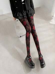 Plaid, Striped, Green & Pantyhose, Diamond Grid Nylon Tights With Cartoon Cat Pattern, High Elasticity Opaque Tights,Breathable Slimming Yoga Pants For Women, Cozy - 粉色 - 查看 4