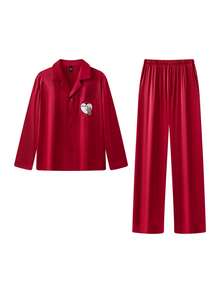 Gongdie 2 piezas Conjunto de pijama azul suave y transpirable con diseño del gato Marie de Disney, ropa de dormir para parejas - Rojo - Ver 9