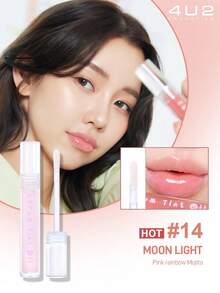 4U2 Ice Sensation Moisturizing Lip Gloss, Waterproof Long-Lasting Hydrating Liquid Lipstick, Mirror-Finish Lip Lacquer, Intensely Glossy, Non-Bleeding, Multiple Colors Available, Korean Makeup Style, Budget-Friendly Must-Have, For Young Girls, High-Quality Summer Essential - 14 MOON LIGHT - View 2
