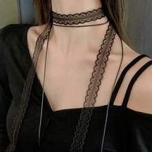 1pcs Retro White Black Lace Bow Choker Necklace For Women Fashion Double-Layer Long Adjustable - Đen-B - Xem 12