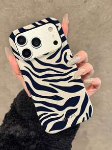 GIIPPA 1. 海军蓝和米色斑马纹设计手机壳，适用于 17 Pro Max，也适用于16 Pro Max、15 Pro Max、14 Pro Max，韩版时尚趣味手机壳，兼容11/12/13/14/15/16 Pro Max Plus，优雅设计男女皆宜，是圣诞节、情人节、复活节、婚礼季和生日送给女友的理想礼物 - 藍白色 - 查看 2