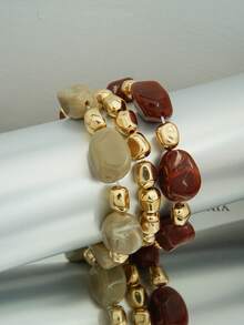 LADYCOCO 3pcs/Set Vintage Thick Chunky Acrylic Beaded Multilayer Bracelet, Transformable Gold Chip Bracelet, Suitable For Women, Couples, Party, Daily Wear - Multicolor 35 - View 5