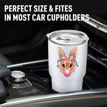 30oz Stainless Steel Tumbler Black White Options,  Cute Bunny With Pink Bow And Glasses Graphic Cups, Insulated Travel Coffee Mug With Lid And Straw , Double Wall Vacuum Reusable Travel Cups, Funny Birthday Party Gift For Women & Men - 白色 - 查看 2