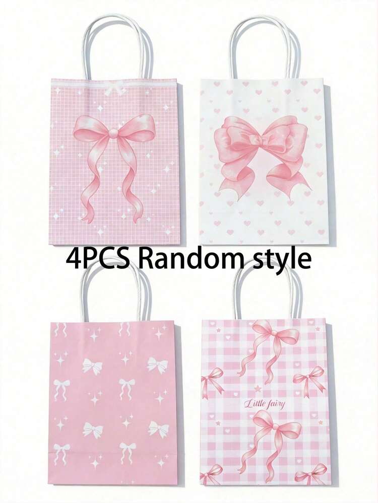 4/10/15pcs Pink Bow Theme Party Gift Bags - Elegant Paper Gift Bags With Handles, Suitable For Weddings, Bridal Showers, Birthdays And Special Occasions, Designed With Pink Bows, Stars And Geometric Patterns | Unique Bow Design | Sturdy Handle Packaging Bags, Suitable For Bridal Parties, Valentine's Day, Wedding Party Supplies - Multicolor - View 14