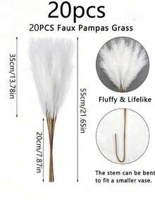 20pcs - Artificial Reeds, 55cm/21.65 Inches Tall, Faux Reed Branches And Plants, Suitable For Inserting Into Floor Vases To Create Boho-Style Home And Kitchen Decor, Also Applicable For Room, Wedding, Party Decoration (White). In Addition, The Artificial Plants Can Also Be Used For Room, Desk, Garden Decoration, And Are An Ideal Choice For Valentine's Day, Birthday And Other Holidays, Also Suitable For White Home Living Room Decor. - White - View 11