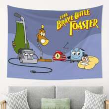 The Brave Little Toaster Tapestry - Vibrant Blue Horizontal Wall Art With Cartoon Characters, Peach Light Beige Fabric, Perfect For Bedroom, Dorm, Or Party Decor - White 1pc - View 8