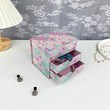 1个迷你三层纸质首饰盒,粉绿曼陀罗图案,带镜子和抽屉,适合作为节日礼物、日常首饰收纳、母亲节、妇女节、生日、婚礼礼物 - 彩色 - 查看 6