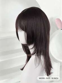 Synthetic Brown Black Medium Straight Jellyfish Wig With Bangs Natural Layered Wig Suitable For Women Daily Party - Multicolor - View 2