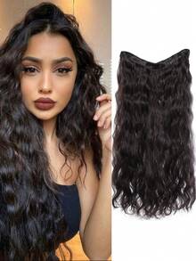 Extensiones de cabello sintético de fibra resistente al calor, estilo ondulado, de 26 pulgadas de largo, con degradado en forma de V en color negro, adecuadas para mujeres y niñas para fiestas y uso diario. Incluye pasadores, accesorios y pinzas - Multicolor - Ver 13