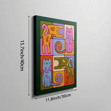 1幅色彩缤纷、充满奇思妙想的猫咪墙画，中世纪现代风格，个性猫咪帆布印刷画|70年代复古抽象动物装饰画，适用于卧室、儿童房、客厅或办公室家居装饰，趣味公寓必备，极繁主义波普艺术海报，送给爱猫人士的礼物，可选择无框或有框 - 圖案 - 查看 13