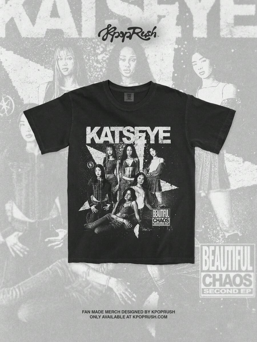 KATSEYE Beautiful Chaos Tour Vintage T Shirt Gabriela Tee Eyekon Merch Kpop Fan Gift Sophia Manon Lara Daniela Megan Yoo (1) - 黑色 - 查看 1