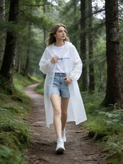 1pcWaterproof Thickened Full Body Hooded Raincoat - Casual Lightweight Snap Design, Semi-Transparent Fabric With Elastic Cuffs,Itable For Cycling, Hiking, Running - Portable Outdoor Waterproof Suit, Long Sleeve Coverage, Sports Style, Ideal For Hiking, Biking, Travel Hiking Gear, Slick Raincoat, Durable Raincoat, Great Holiday Gift For Wife And Mother[Style And Color Randomly Sent]